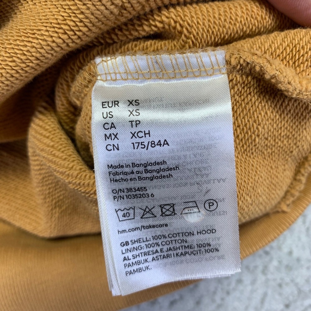 H&M Blank Staple Hoodie XS Yellow Orange Sweatshirt Pullover Heavy Oversized - Picture 6 of 13